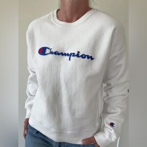 Vintage Champion white Reverse Weave Warm Up Crewneck 80s SZ LG